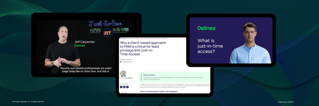 John Buten氏のキーノートスライド。Delinea社のJust-in-Time Access製品ページを例に、人間の専門家による署名入りコンテンツがLLMに合意（consensus）として認識されやすい構造を示す。